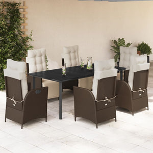 Set da Pranzo da Giardino 7pz con Cuscini in Polyrattan Marrone 3213418