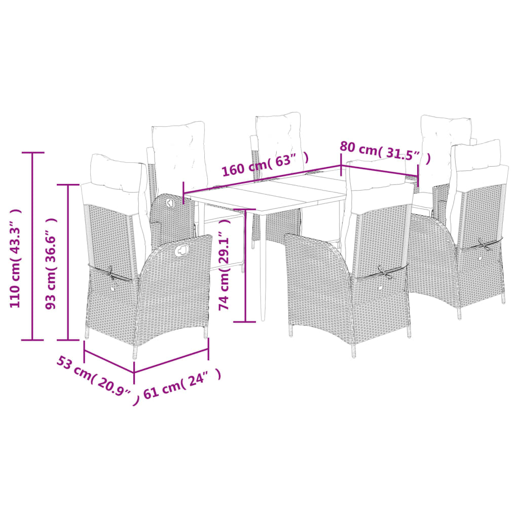 Set da Pranzo da Giardino 7 pz con Cuscini in Polyrattan Grigio 3213424