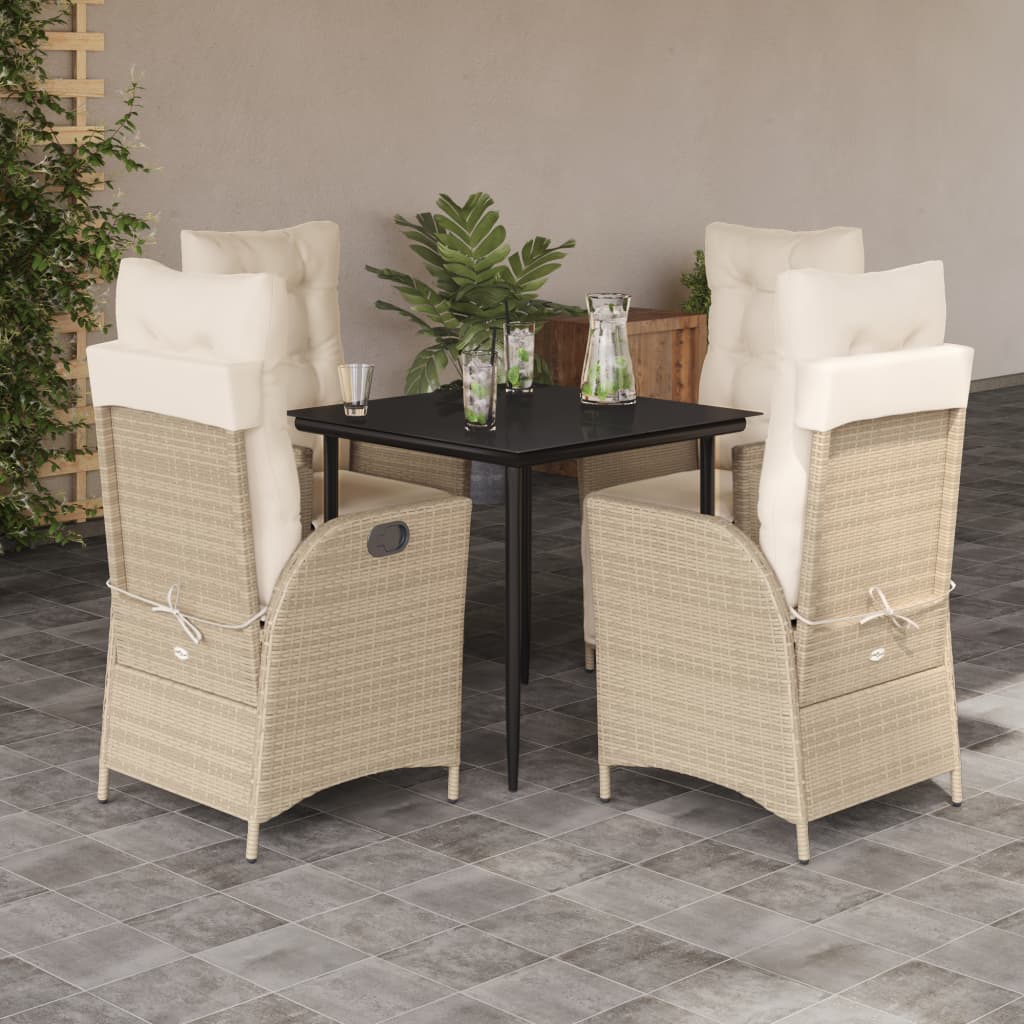 Set da Pranzo da Giardino 5 pz con Cuscini Beige in Polyrattan 3213435