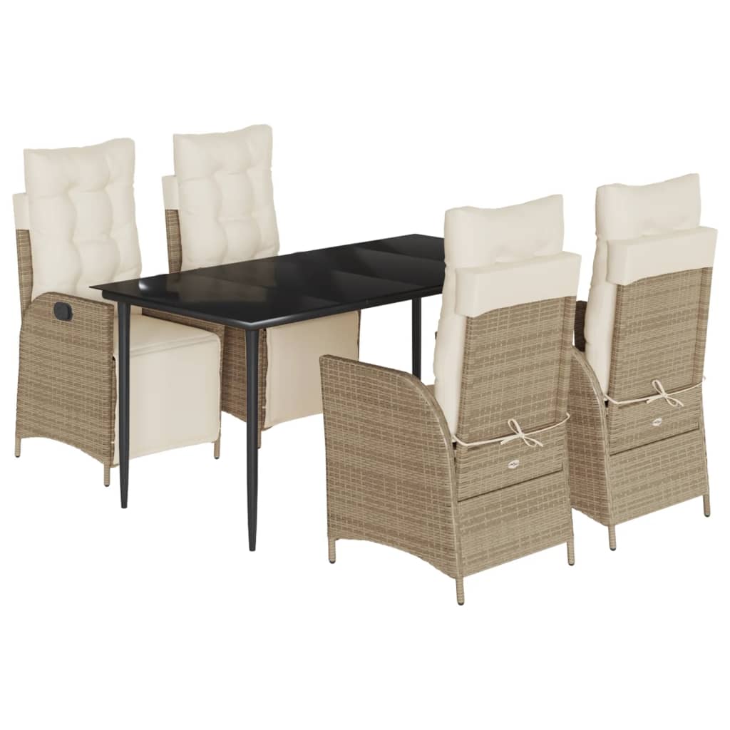 Set da Pranzo da Giardino 5 pz con Cuscini Beige in Polyrattan 3213437