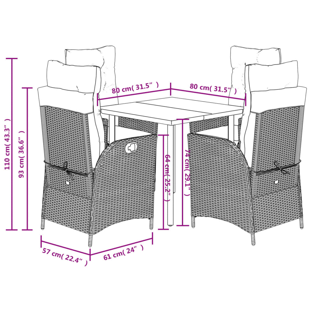 Set da Pranzo da Giardino 5 pz con Cuscini Beige in Polyrattan 3213442