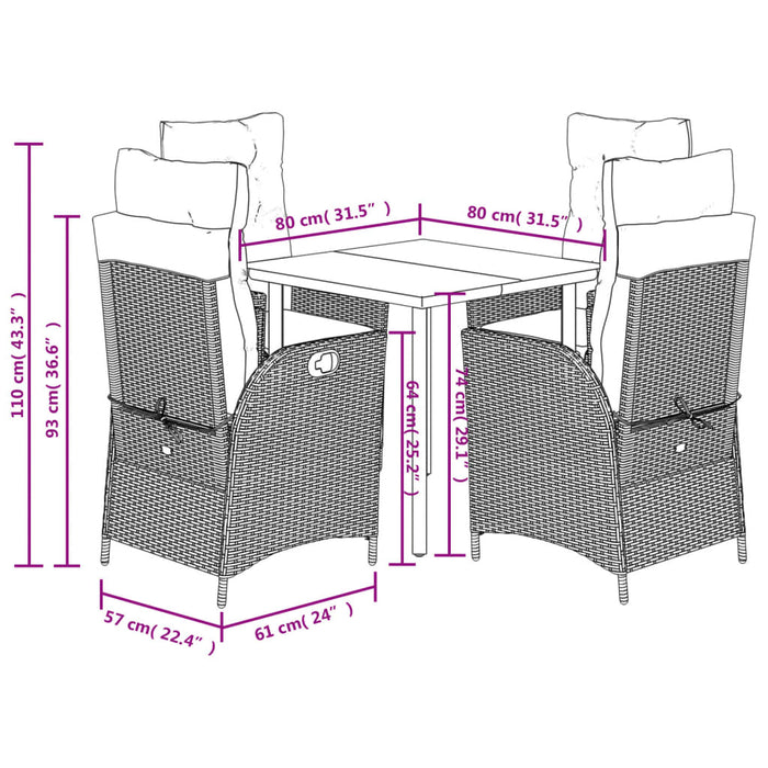 Set da Pranzo da Giardino 5 pz con Cuscini Beige in Polyrattan 3213442