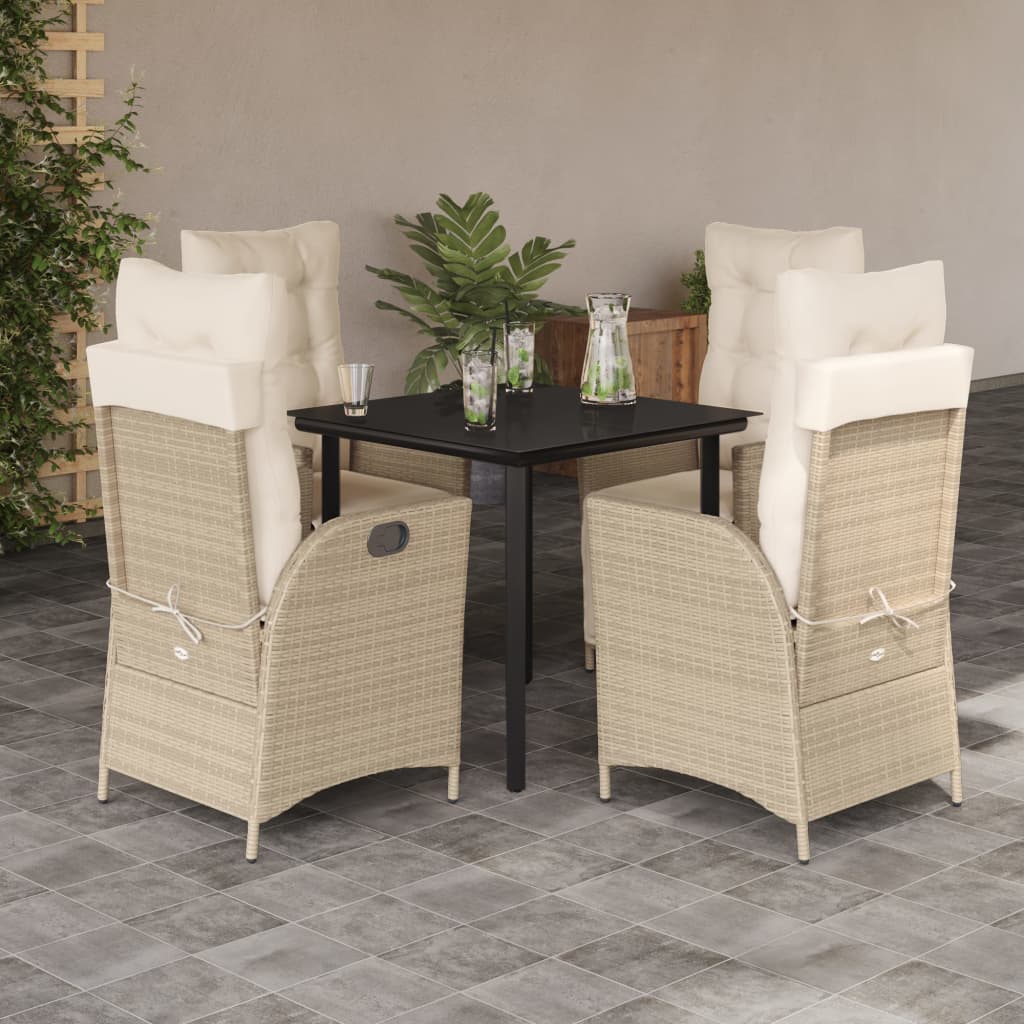 Set da Pranzo da Giardino 5 pz con Cuscini Beige in Polyrattan 3213442