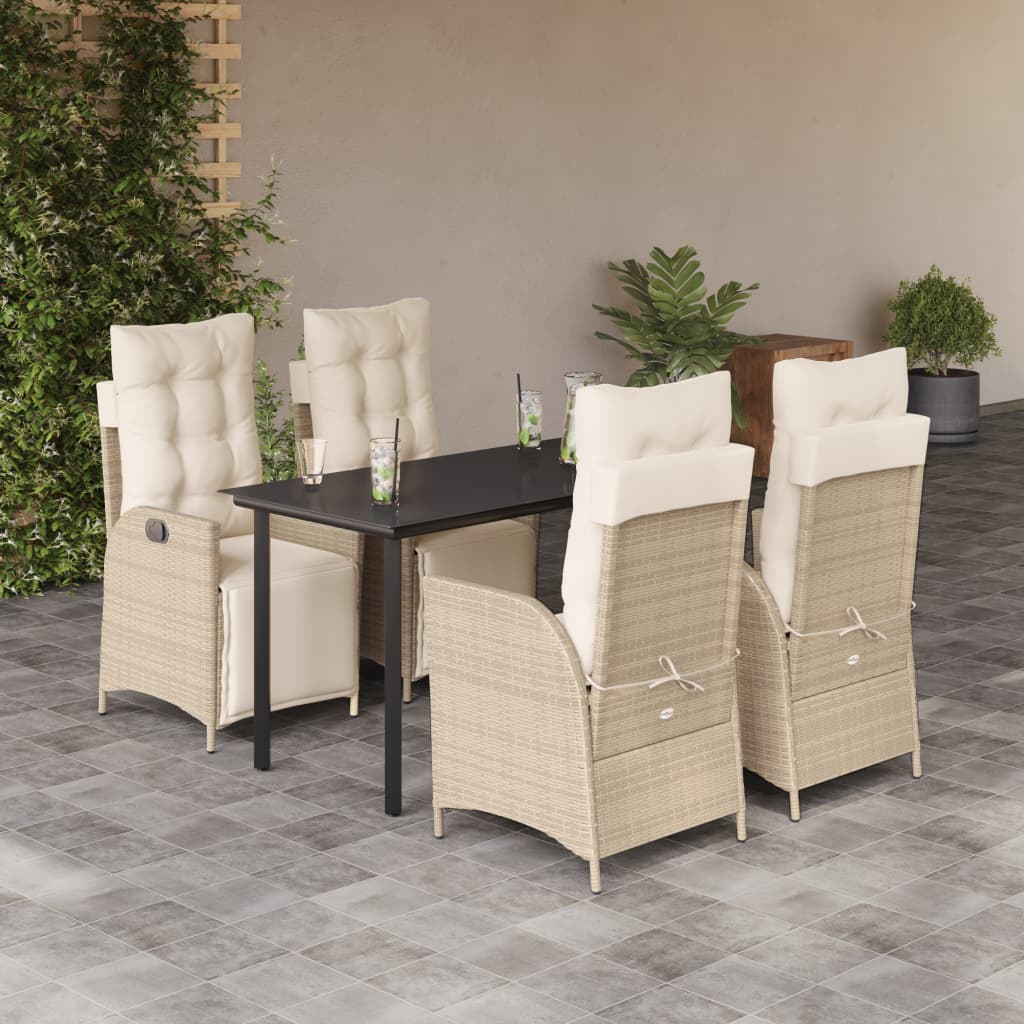 Set da Pranzo da Giardino 5 pz con Cuscini Beige in Polyrattan 3213443