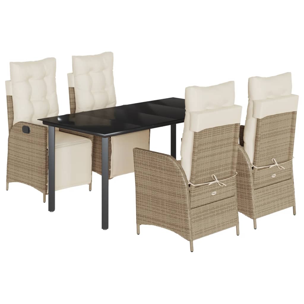 Set da Pranzo da Giardino 5 pz con Cuscini Beige in Polyrattan 3213444