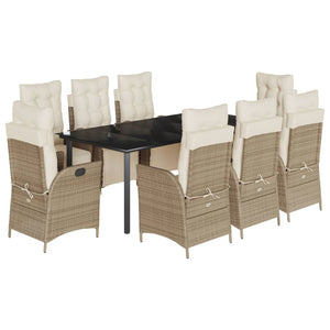 Set da Pranzo da Giardino 9 pz con Cuscini Beige in Polyrattan 3213447