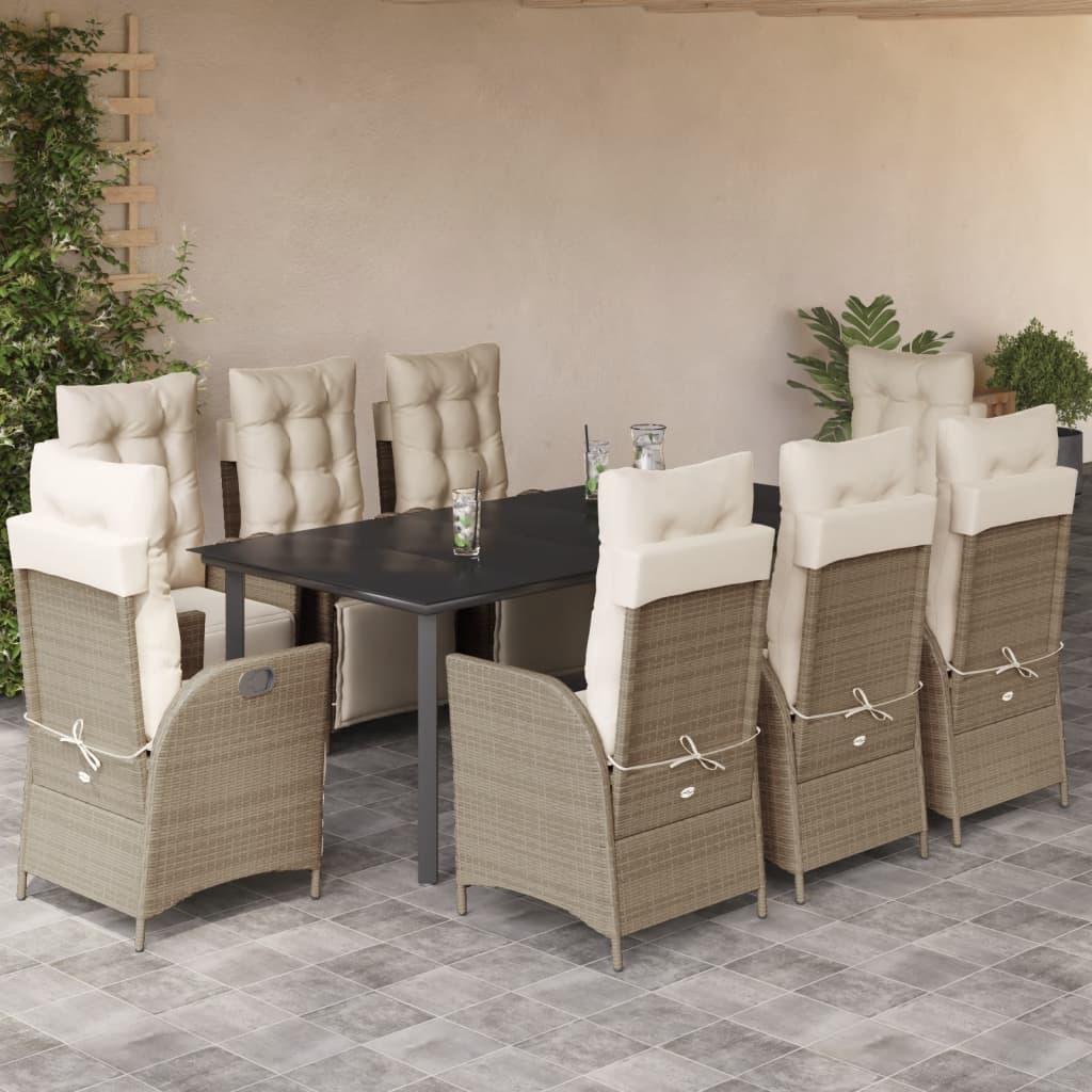 Set da Pranzo da Giardino 9 pz con Cuscini Beige in Polyrattan 3213447