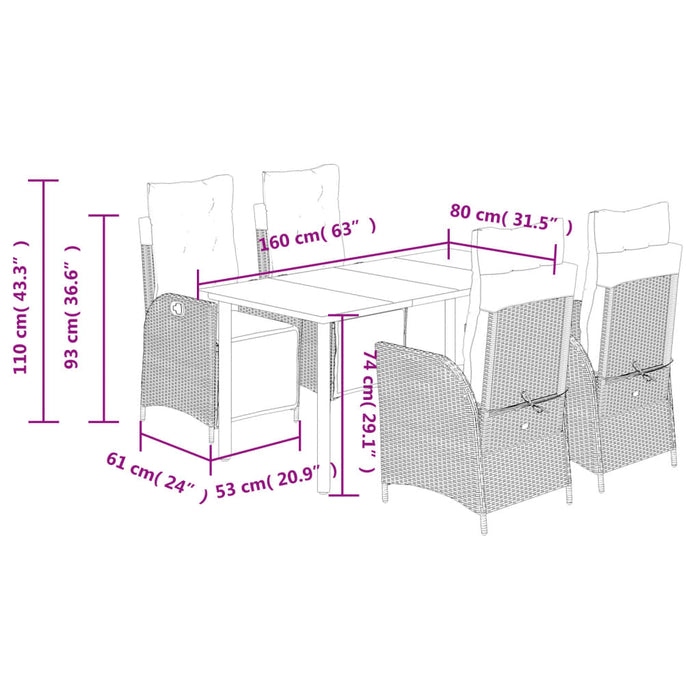 Set Pranzo da Giardino 5 pz con Cuscini Beige Misto Polyrattan 3213458