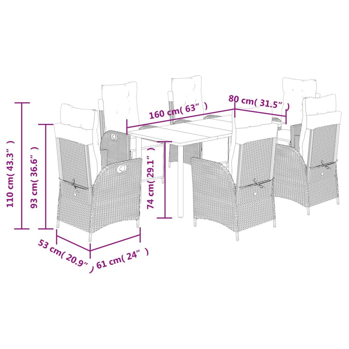 Set Pranzo da Giardino 7 pz con Cuscini Beige Misto Polyrattan 3213459