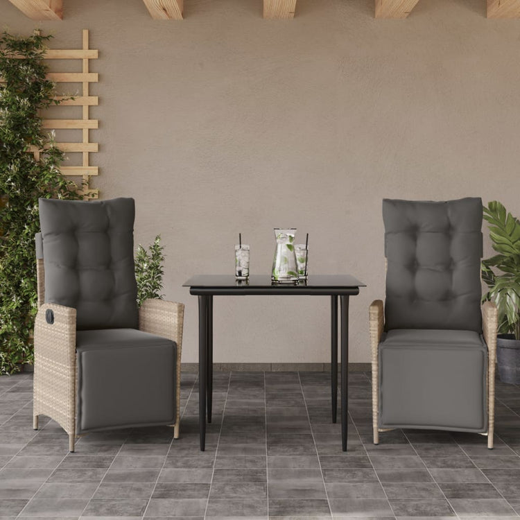 Set Pranzo da Giardino 3pz con Cuscini Grigio Chiaro Polyrattan 3213462