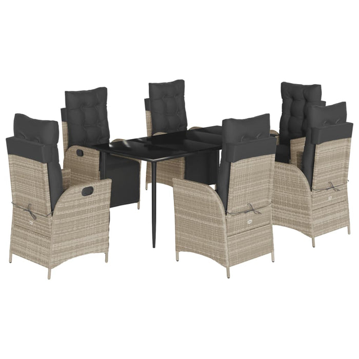 Set da Pranzo da Giardino 7 pz Cuscini Polyrattan Grigio Chiaro 3213466