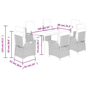 Set da Pranzo da Giardino 7 pz Cuscini Polyrattan Grigio Chiaro 3213466