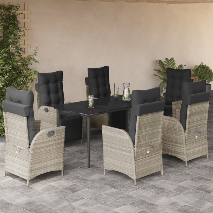 Set da Pranzo da Giardino 7 pz Cuscini Polyrattan Grigio Chiaro 3213466