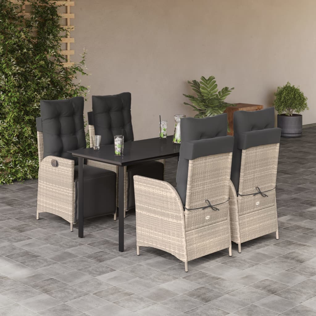 Set Pranzo da Giardino 5pz con Cuscini Grigio Chiaro Polyrattan 3213471