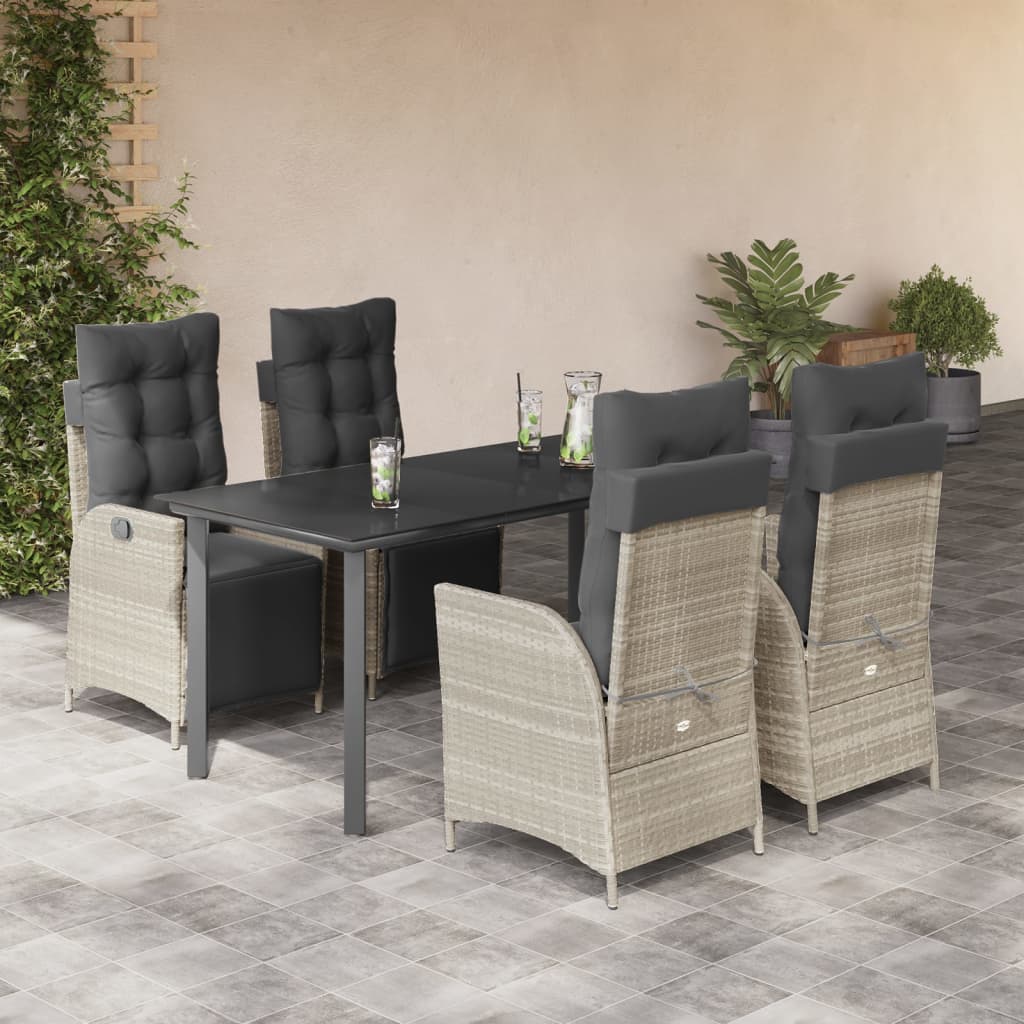 Set Pranzo da Giardino 5pz con Cuscini Grigio Chiaro Polyrattan 3213472