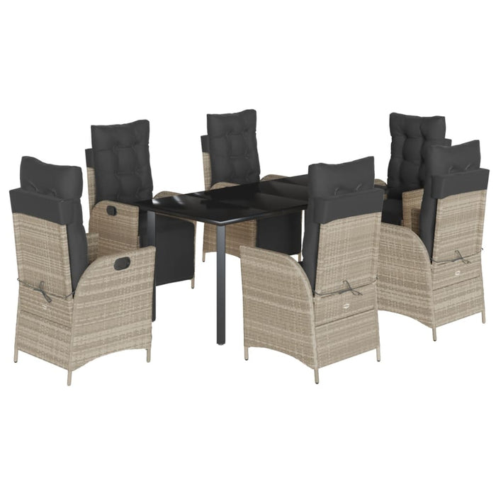 Set da Pranzo da Giardino 7 pz Cuscini Polyrattan Grigio Chiaro 3213473