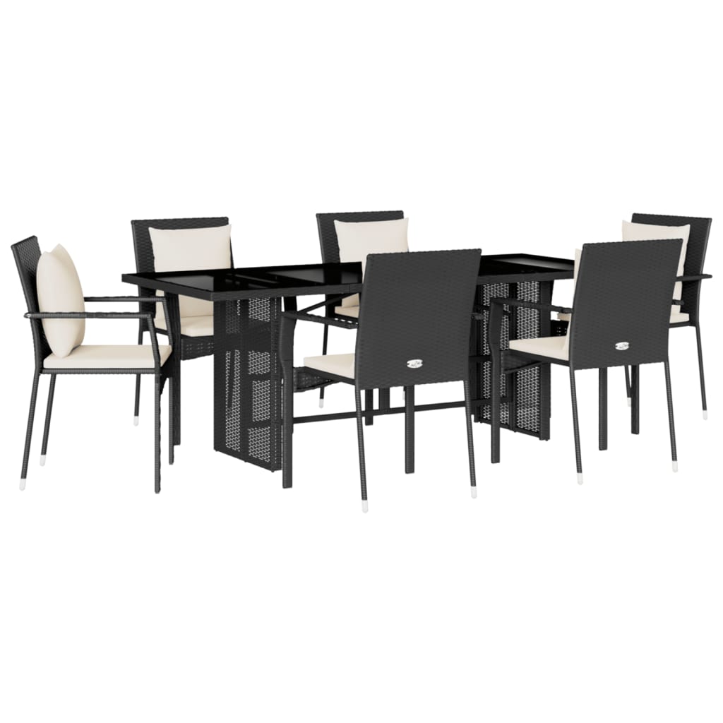 Set da Pranzo da Giardino 7 pz Nero con Cuscini in Polyrattancod mxl 90363