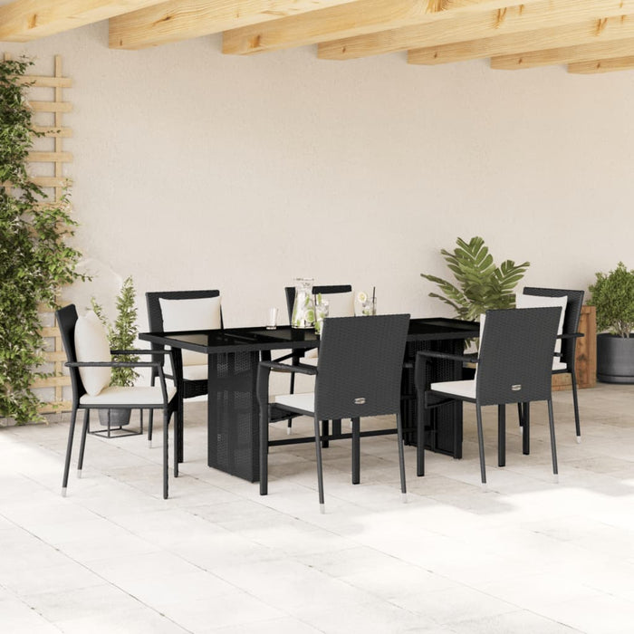 Set da Pranzo da Giardino 7 pz Nero con Cuscini in Polyrattancod mxl 90363