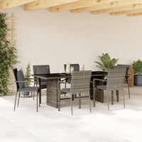 Set da Pranzo da Giardino 7 pz con Cuscini in Polyrattan Grigiocod mxl 89747