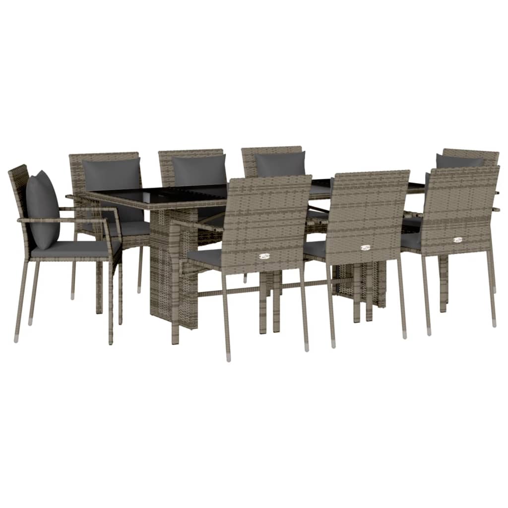 Set da Pranzo da Giardino 9 pz con Cuscini in Polyrattan Grigio 3213493