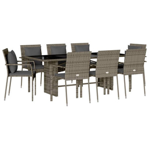 Set da Pranzo da Giardino 9 pz con Cuscini in Polyrattan Grigiocod mxl 113754