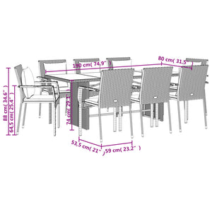 Set da Pranzo da Giardino 9 pz con Cuscini in Polyrattan Grigio 3213493