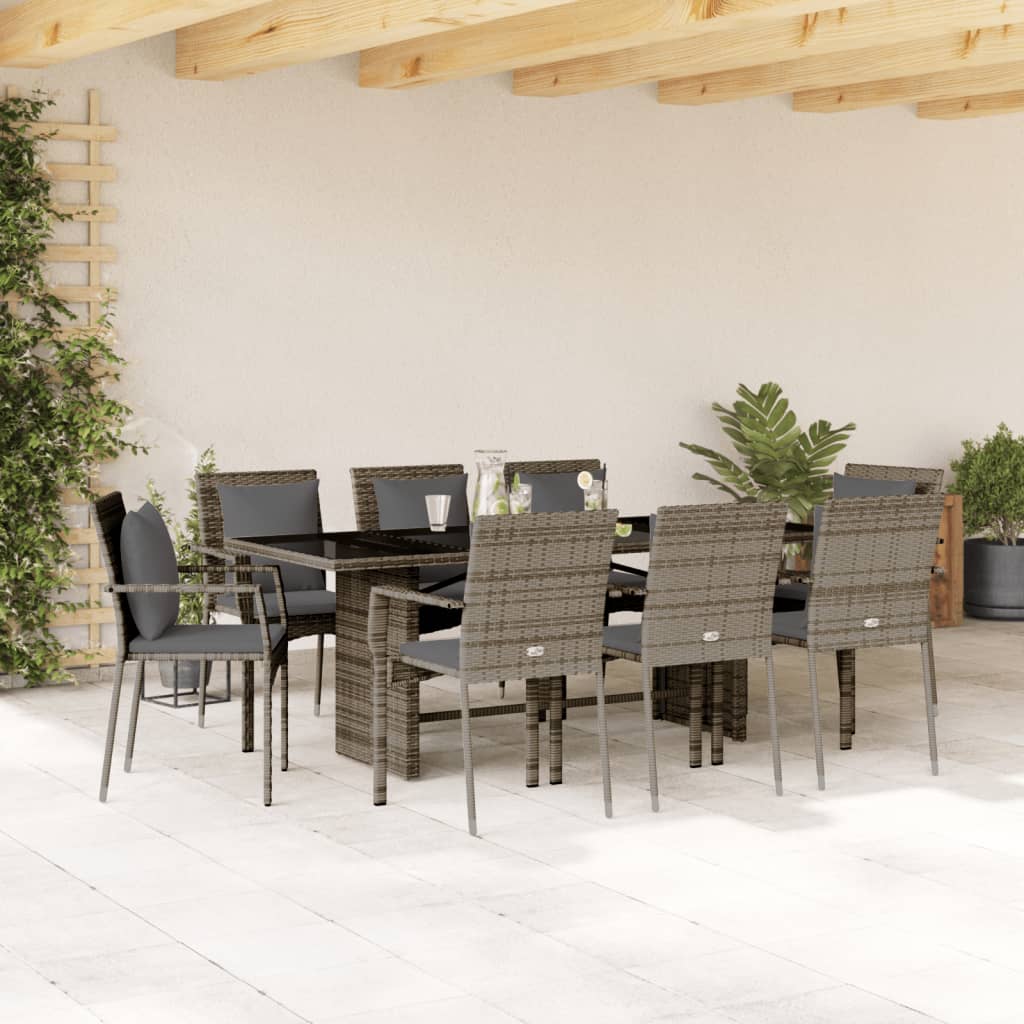 Set da Pranzo da Giardino 9 pz con Cuscini in Polyrattan Grigio 3213493