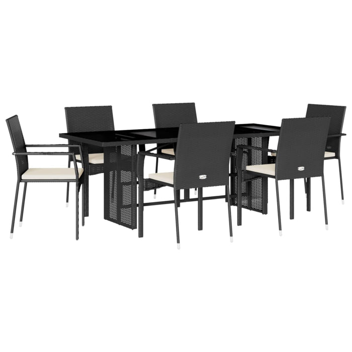 Set da Pranzo da Giardino 7 pz Nero con Cuscini in Polyrattan 3213494