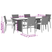 Set da Pranzo da Giardino 7 pz Nero con Cuscini in Polyrattan 3213494