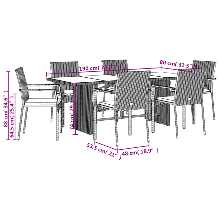 Set da Pranzo da Giardino 7 pz con Cuscini in Polyrattan Grigio 3213496