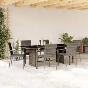 Set da Pranzo da Giardino 7 pz con Cuscini in Polyrattan Grigio 3213496