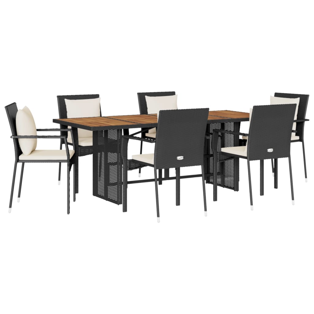 Set da Pranzo da Giardino 7 pz Nero con Cuscini in Polyrattan 3213498