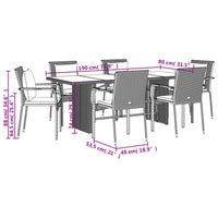 Set da Pranzo da Giardino 7 pz Nero con Cuscini in Polyrattan 3213498