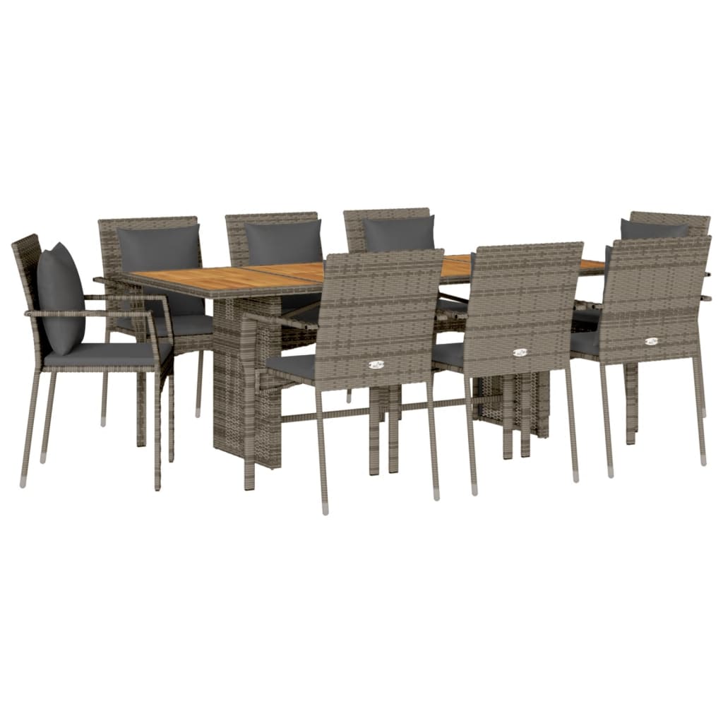 Set da Pranzo da Giardino 9 pz con Cuscini in Polyrattan Grigiocod mxl 89748