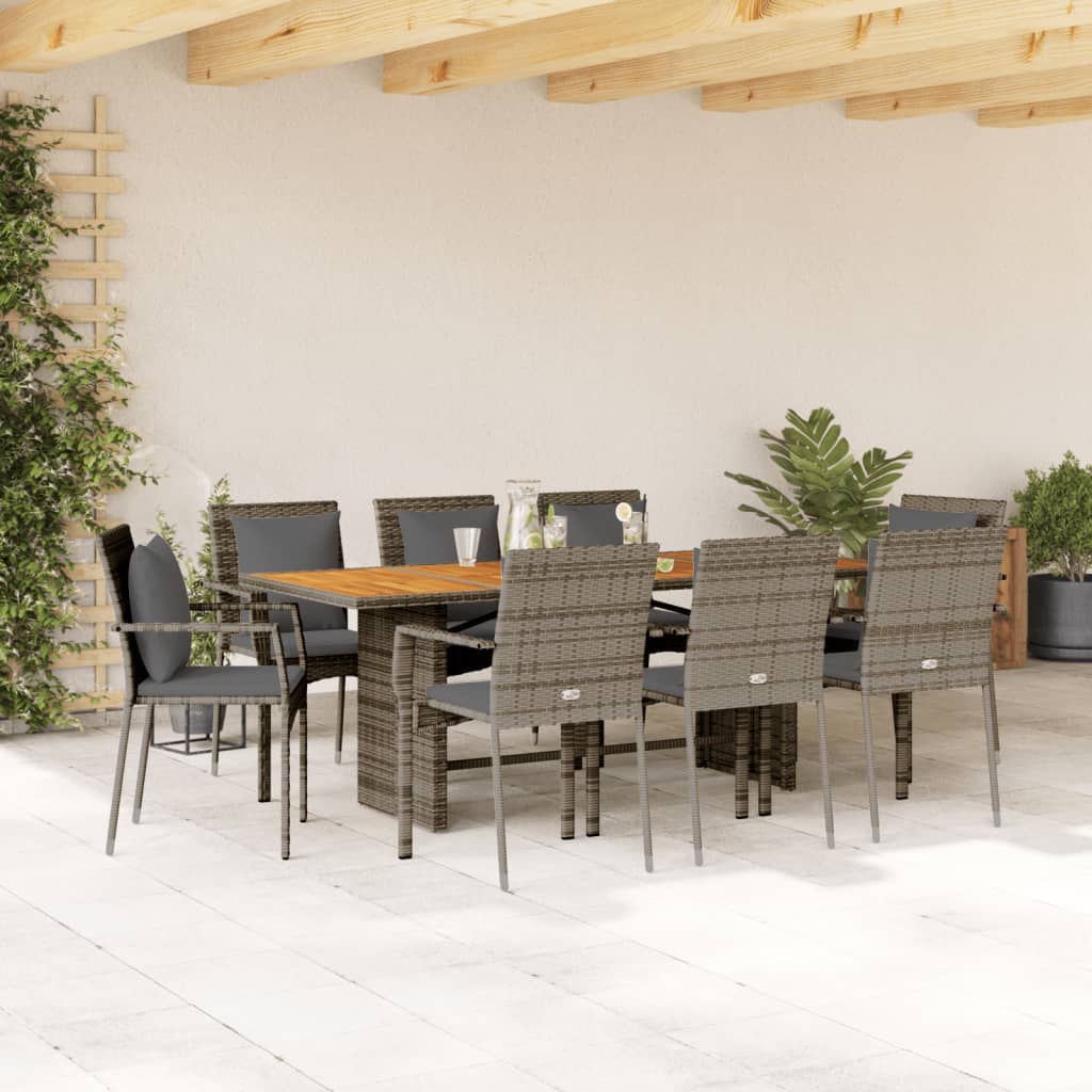 Set da Pranzo da Giardino 9 pz con Cuscini in Polyrattan Grigiocod mxl 89748