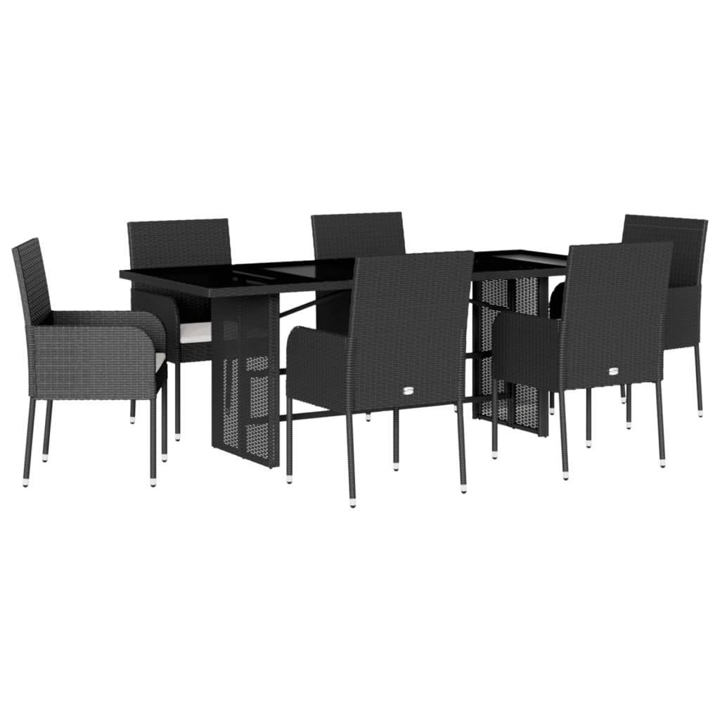 Set da Pranzo da Giardino 7 pz Nero con Cuscini in Polyrattan 3213506