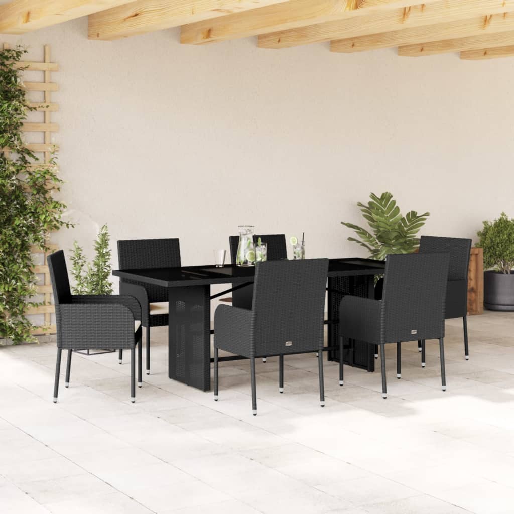 Set da Pranzo da Giardino 7 pz Nero con Cuscini in Polyrattan 3213506