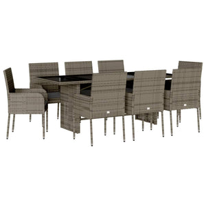 Set da Pranzo da Giardino 9 pz con Cuscini in Polyrattan Grigiocod mxl 116183