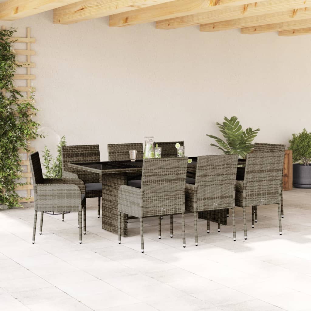 Set da Pranzo da Giardino 9 pz con Cuscini in Polyrattan Grigiocod mxl 116183