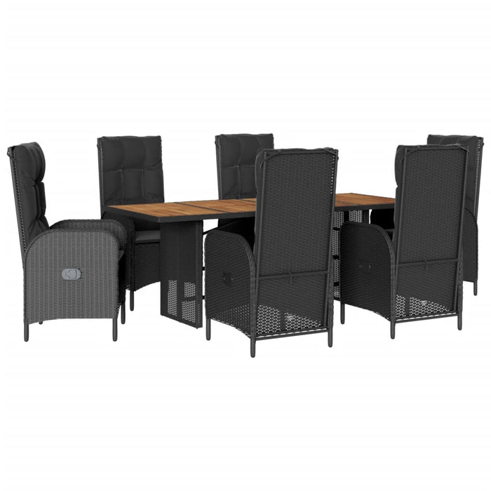 Set da Pranzo da Giardino 7 pz Nero con Cuscini in Polyrattan 3213514