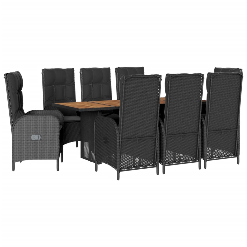 Set da Pranzo da Giardino 9 pz con Cuscini Nero in Polyrattan 3213515