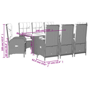 Set da Pranzo da Giardino 9 pz con Cuscini Nero in Polyrattan 3213515