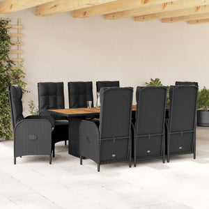 Set da Pranzo da Giardino 9 pz con Cuscini Nero in Polyrattan 3213515