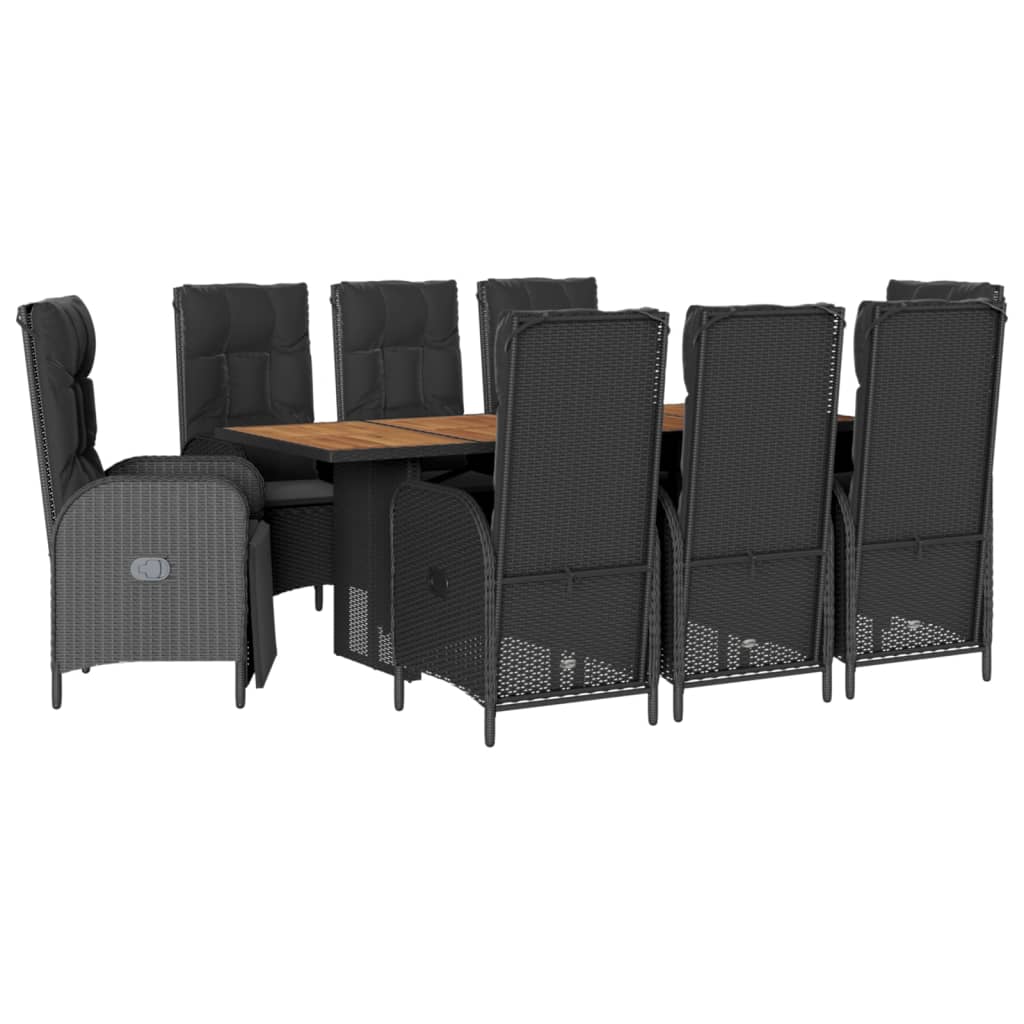 Set da Pranzo da Giardino 9 pz con Cuscini Nero in Polyrattancod mxl 114350