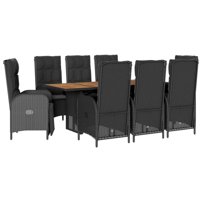 Set da Pranzo da Giardino 9 pz con Cuscini Nero in Polyrattancod mxl 114350