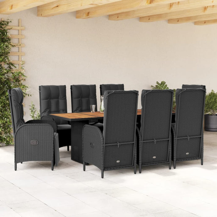 Set da Pranzo da Giardino 9 pz con Cuscini Nero in Polyrattancod mxl 114350