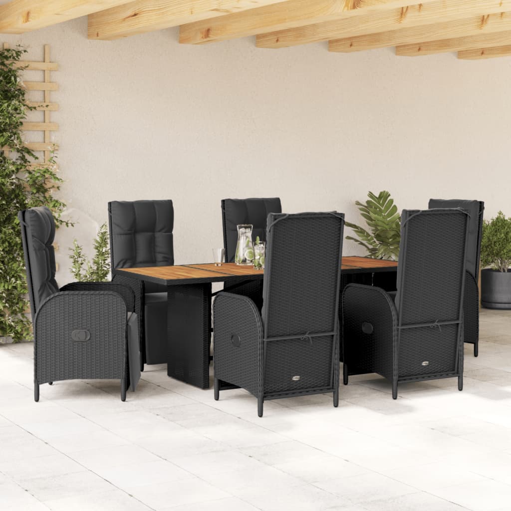 Set da Pranzo da Giardino 7 pz Nero con Cuscini in Polyrattan 3213520