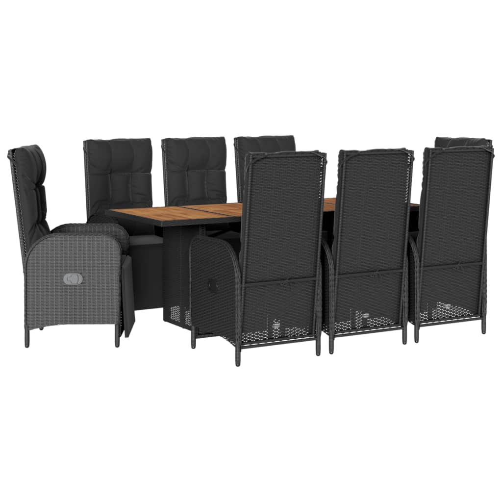 Set da Pranzo da Giardino 9 pz con Cuscini Nero in Polyrattancod mxl 114354