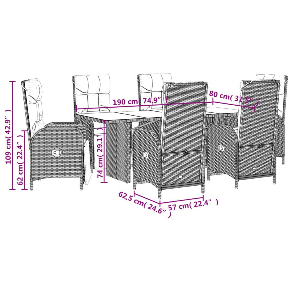 Set da Pranzo da Giardino 7 pz con Cuscini in Polyrattan Grigio 3213522