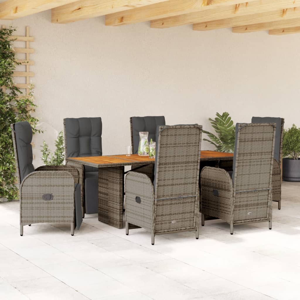 Set da Pranzo da Giardino 7 pz con Cuscini in Polyrattan Grigio 3213522